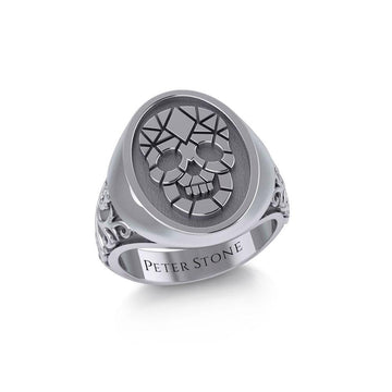 Geometric Pirate Skull Silver Signet Men Ring TRI1965 - Jewelry